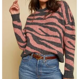 Nation LTD Lizzy Zebra Jacquard Baby Alpaca Wool Sweater Women Size S